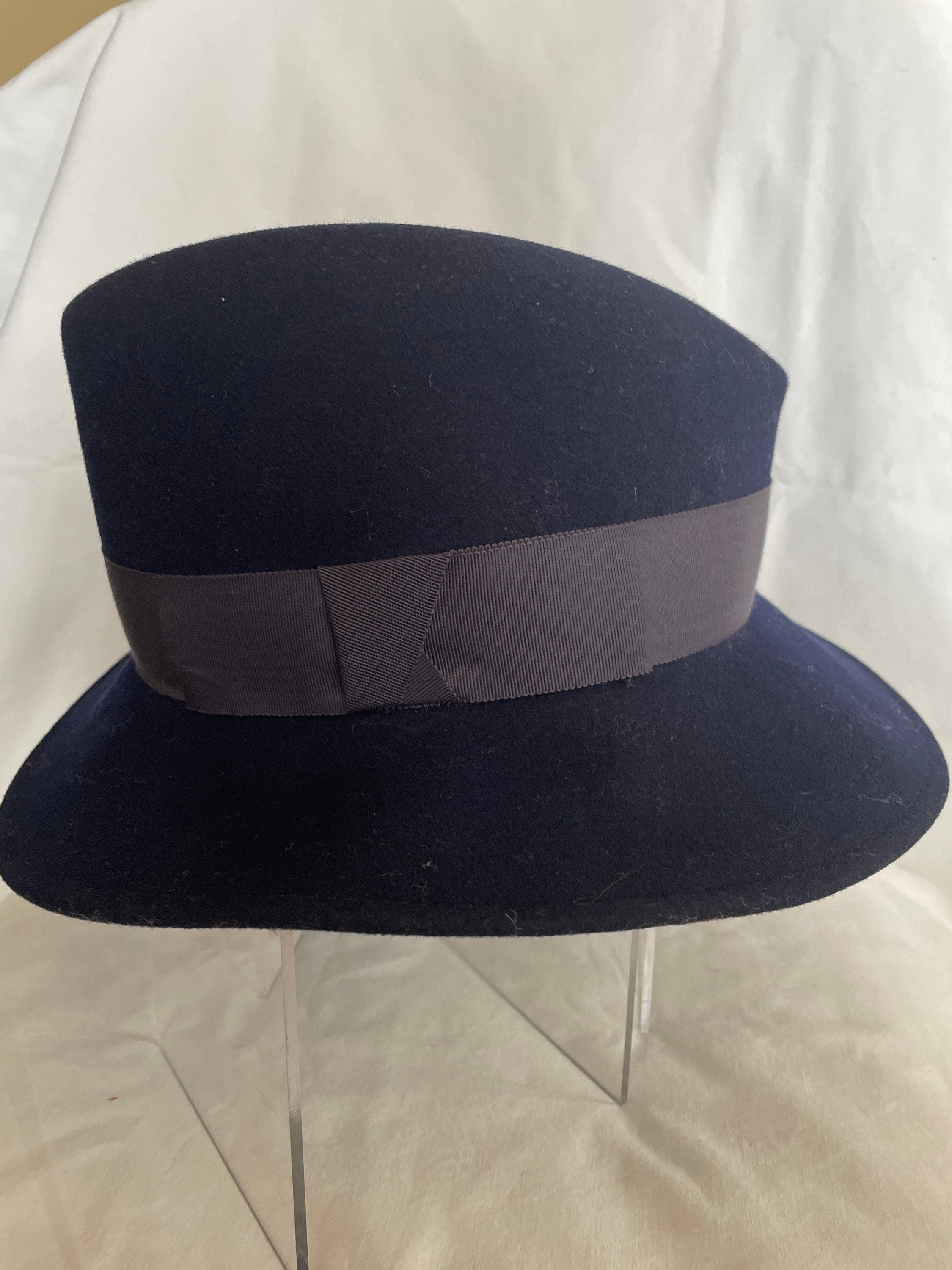 Adolfo II New York Paris 100% Wool Hat Cream with Navy Flowers & Ribbon Detail Adolfo Ii Paris Hat - Etsy main image 2