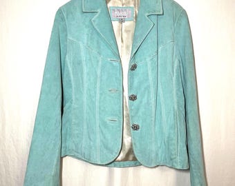 Vintage 1990s Wilsons Leather Maxima Teal Leather Jacket