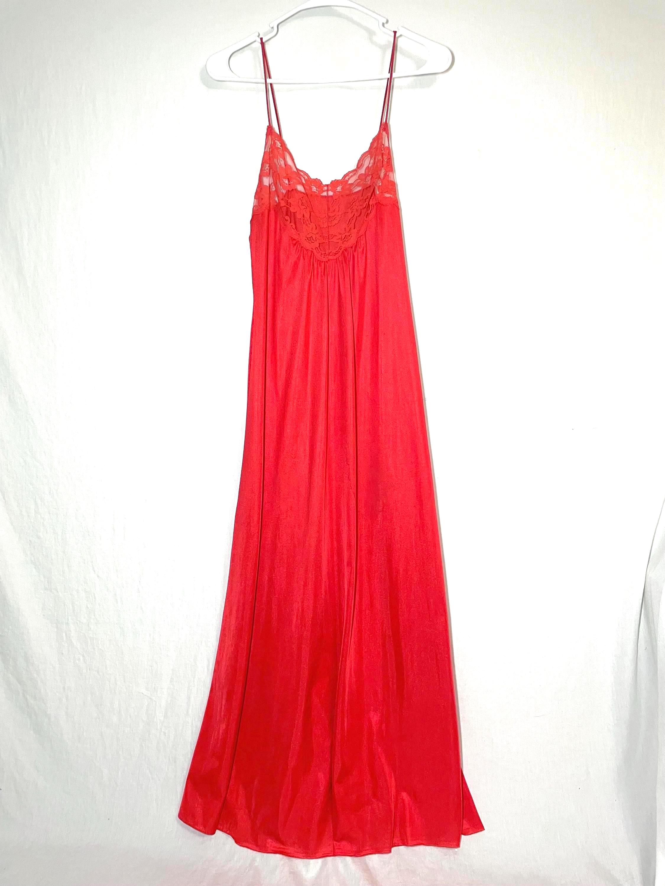 Vintage 1980s Kayser Red Lace Slip Dress with Lace Trim