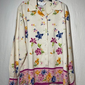 Vintage 1980s 100% Silk Floral Blouse by Silk Club Collection