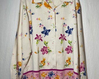 Blusa floral vintage de seda 100 % de los años 80 de Silk Club Collection