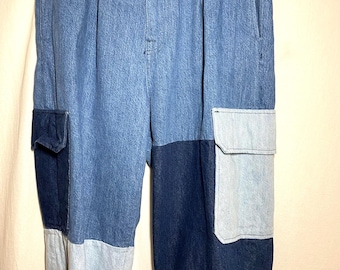 7 For All Mankind X Marques Almeda Upcycled Denim Patch  Cargo Pants Modern Streetwear