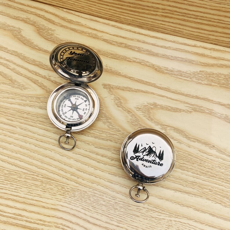 Silver Engravable Compass Personalized Compass, Silver Compass Functional Compass, Custom ...