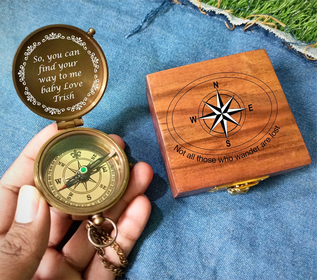 Personalized Working Compass With Custom Engraving, Engraved Compass