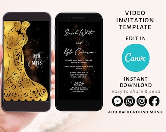 Gold Glitter Wedding Video Invitation, Editable Canva Template, Animated MP4 Evite, Digital Wedding E-Invite, Instant Download