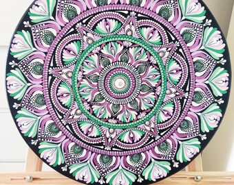 Mandala, dot mandala, wall art, dotart mandala, blue mandala, big mandala, mandala decoration, Mandala Wood Canvas Acrylic Painting