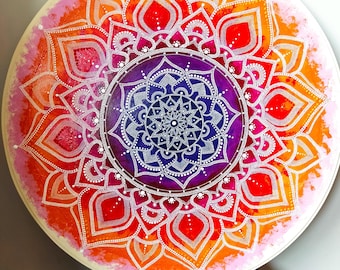 Mandala, dot mandala, wall art, dotart mandala, blue mandala, big mandala, mandala decoration, Mandala Wood Canvas Acrylic Painting