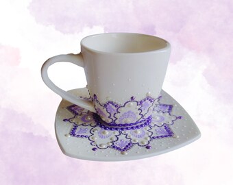 Mandala cup with saucer, mandala cup, mandala, hand painted gift, mug, mandala mug, mugs