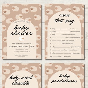 Digital Baby Shower Invitation and Games Bundle Sheep Themed Template, Digital Download Baby Shower Bundle, Editable