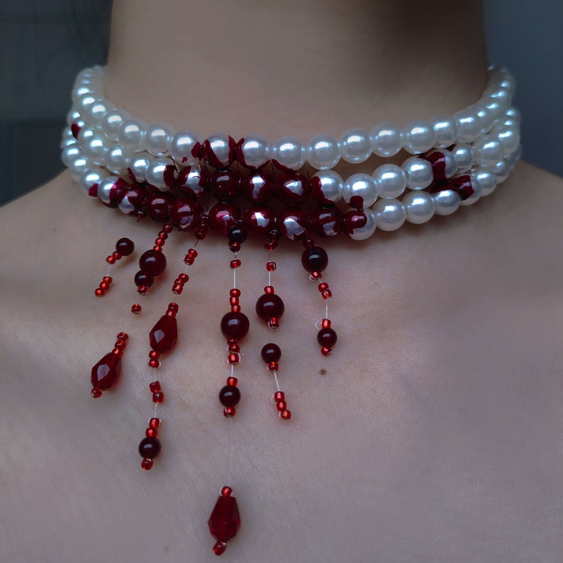Bloody Pearl Necklacevampire Jewelrygothic Jewelrybloody - Etsy
