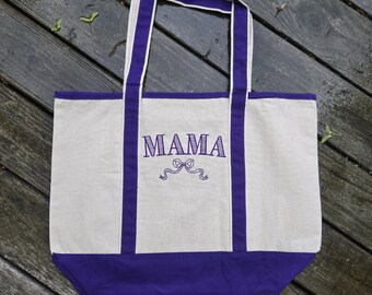Mama Coquette Bow Embroidered Tote | Girly Mom Bag | Pink Bow Aesthetic Tote | Embroidered Canvas Bag | Trendy Mom Gift | Cottagecore Tote