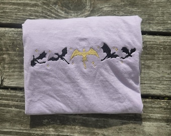 Book Dragons Embroidered Tee | Fantasy Book Lover Shirt | Embroidered Bookworm T-Shirt | Dragon Reader Gift | Cottagecore Aesthetic Tee