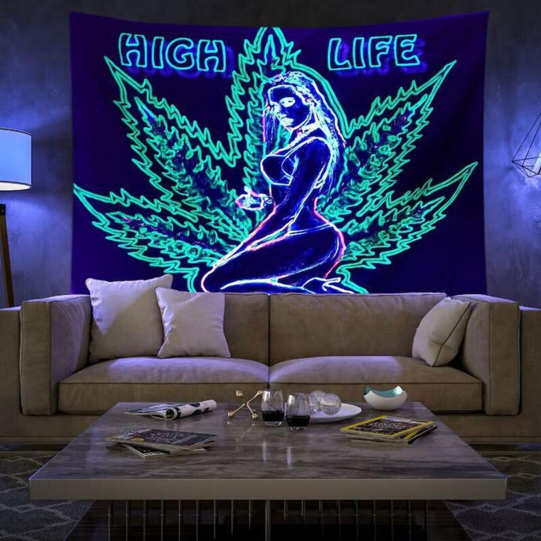 Weed Leaf Tapestry Blacklight Tapestry Psychedelic UV Reactive Etsy