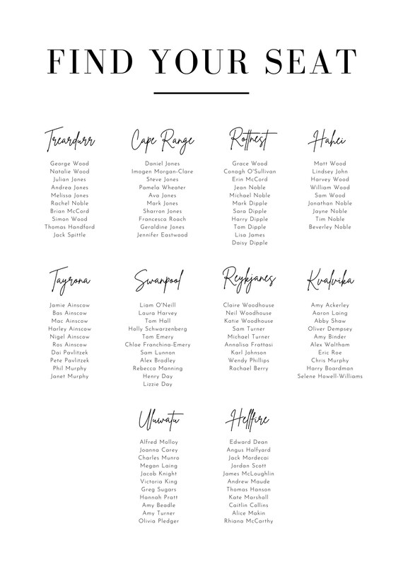 Seating Plan Printable Digital Stationary Modern Simple Etsy UK