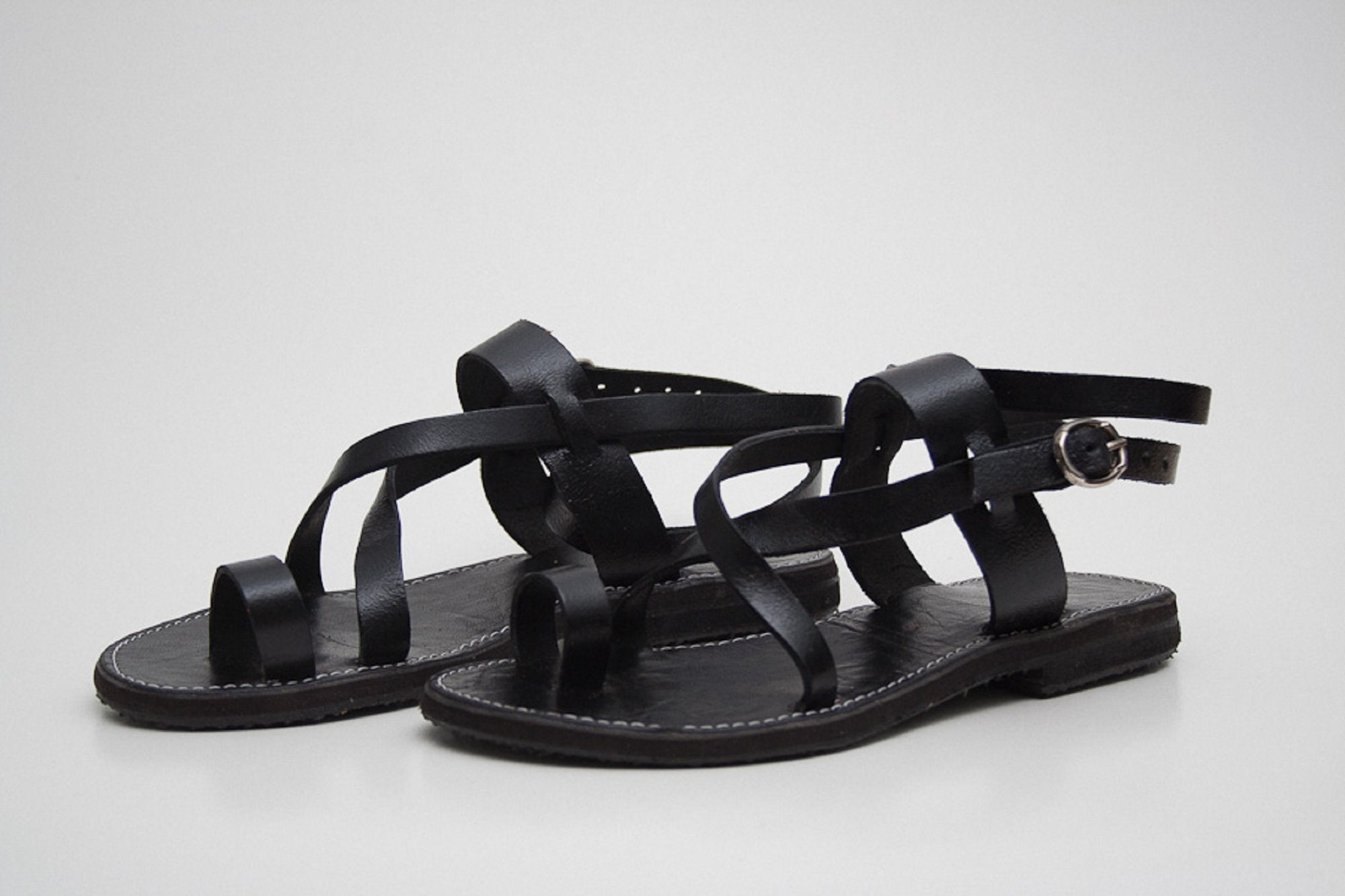 Black Flat Sandals - Etsy