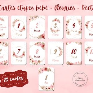 Cartes étapes bébé fleuries - lot de 13 image 5