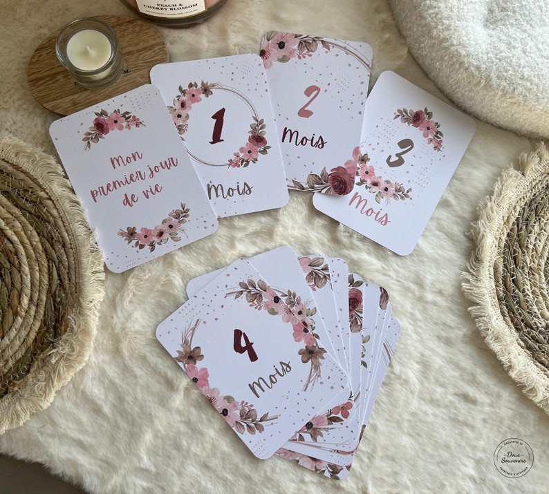 cartes étape bébé naissance fleurs fille
