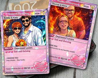 Personalized Poke Anniversary Card, Custom Photo Anime Wedding Card, Anniversary Gift, Gift for Him, Gift for Her, Custom Card for Couple