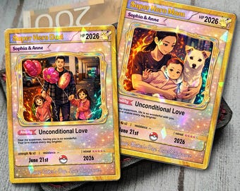 Personalized Father's Day Pokemon Card, Custom Birthday Photo Art Card, Wedding & Anniversary Photo to Holo Card, Gift For Dad, New Dad Gift