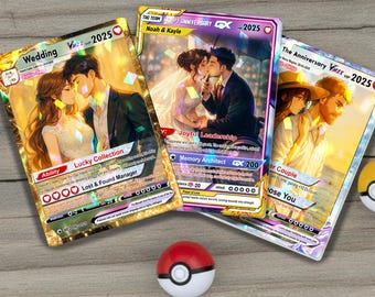 Personalized Anniversary Card, Custom Couples Pokemon Cards, Couple Anniversary Gift, Anime Wedding Gift, Gift for Him or Her, Birthday Gift