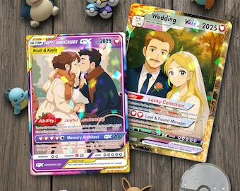 Personalized Anniversary Card, Anime Wedding Card, Custom Photo Pokemon Card, Bespoke Couple Cards, Gifts for Him/Her, Anniversary Presents