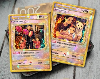 Personalized Father's Day Pokemon Card, Custom Birthday Photo Art Card, Wedding & Anniversary Photo to Holo Card, Gift For Dad, New Dad Gift