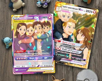 Personalized Anniversary Card, Custom Couples Pokemon Cards, Couple Anniversary Gift, Anime Wedding Gift, Gift for Him or Her, Birthday Gift