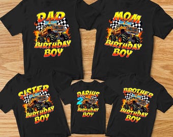 Monster truck birthday shirt, Customized monster truck birthday shirt, family monster truck, personalized monster truck, truck birthday
