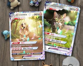 Custom Holographic Pet Pokemon Anniversary Card, Personalized Pokemon Style Portrait, Dog & Cat TCG, Gamer Gift, Geeky Pet Memorial Gift