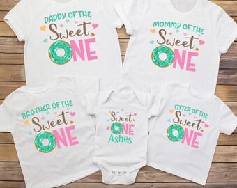 Family matching sweet one donut girl birthday shirts, sweet one birthday, donut grow up, 1st birthday party, first birthday girl outfit