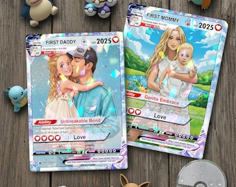 Personalized Pokemon Anime Anniversary Card, Custom Wedding Photo Keepsake, First Mothers Day, First Fathers Day, Unique Love Card