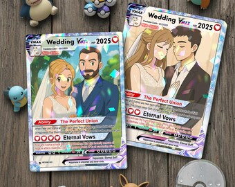 Personalized Pokemon Anniversary Card, Custom Photo Anime Wedding Card, Anniversary Gift, Gift for Him, Gift for Her, Custom Card for Couple