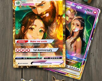 Personalized Anniversary Card, Custom Couples Pokemon Cards, Couple Anniversary Gift, Anime Wedding Gift, Gift for Him or Her, Birthday Gift