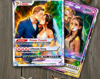 Personalized Anniversary Card, Custom Couples Pokemon Cards, Couple Anniversary Gift, Anime Wedding Gift, Gift for Him or Her, Birthday Gift