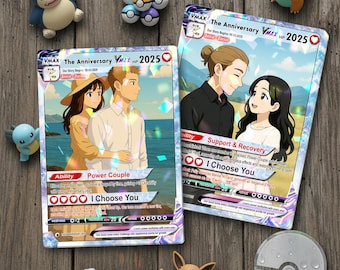 Personalized Pokemon Anniversary Card, Custom Photo Anime Wedding Card, Anniversary Gift, Gift for Him, Gift for Her, Custom Card for Couple
