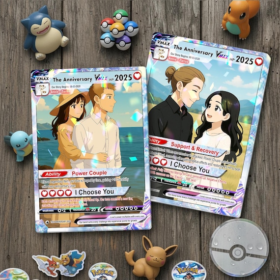 pokemon anniversary card Valentines Day / Colorless Artist Personalized PKM Anniversary Card, Custom