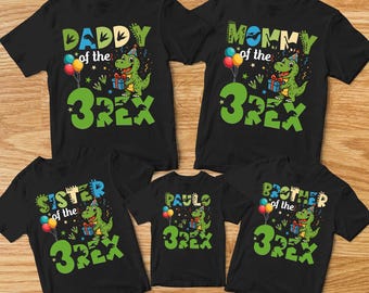 Personalized 3 Rex Dinosaur Birthday Family Shirt - Boys Dinosaur Birthday Theme Party Tee - T Rex Birthday Shirt - Boys 3rd Birthday Tee