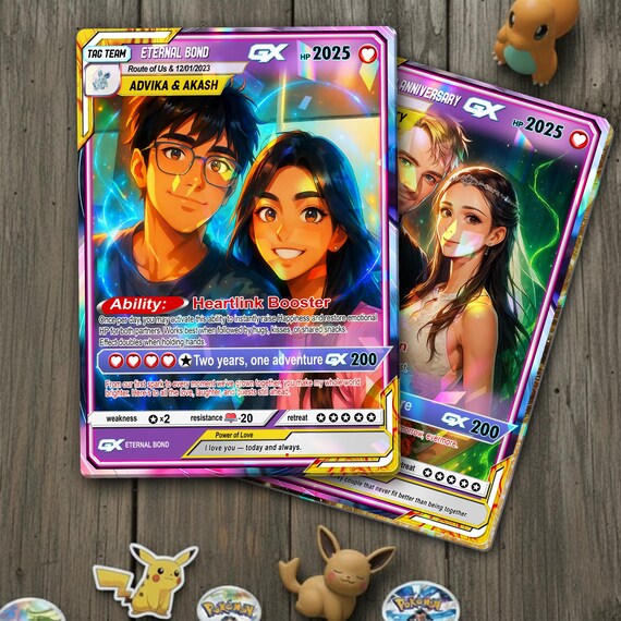 custom anime pokemon cards Personalized Poke Anniversary Cards, Card for Couple Personalized Anniversary Card, Custom Photo