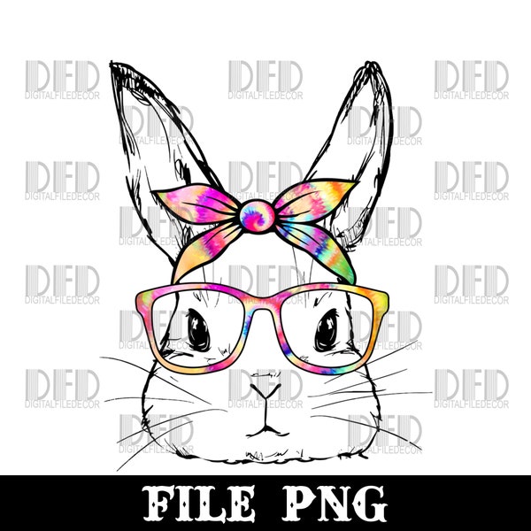 Cute Bunny Face Tie Dye Lunettes Pâques Jour Png Téléchargement Numérique