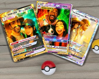 Personalized Anniversary Card, Custom Photo Pokemon Card, Anime Wedding Card, Anniversary Gift, Custom Card for Couple, Valentine's Day Gift