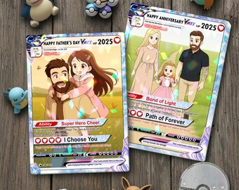 Personalized Pokemon Anniversary Card, Custom Photo Anime Wedding Card, Anniversary Gift, Gift for Him, Gift for Her, Custom Card for Couple