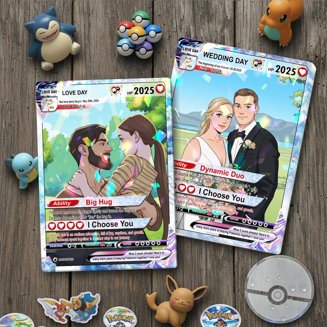 Personalized Anniversary Card, Anime Wedding Card, Custom Photo Pokemon Card,  Bespoke Couple Cards, Gifts for Him/her, Anniversary Presents - Etsy