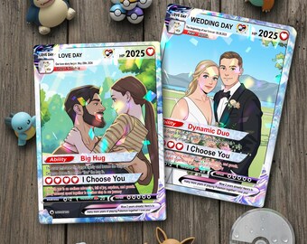 Personalized Anniversary Card, Anime Wedding Card, Custom Photo Pokemon Card, Bespoke Couple Cards, Gifts for Him/Her, Anniversary Presents