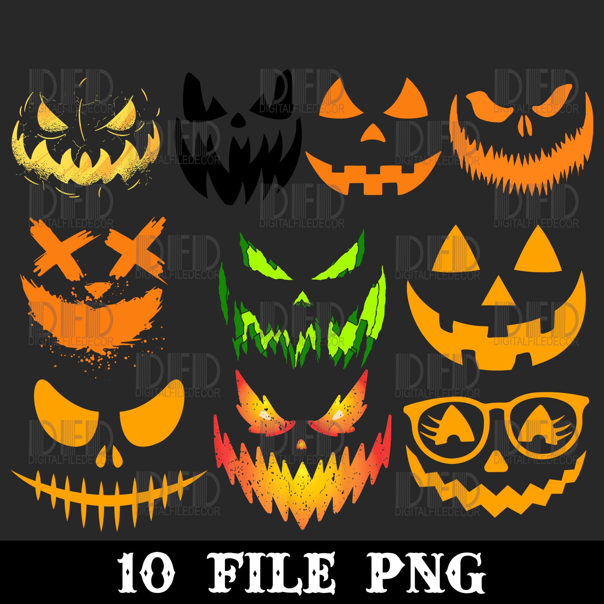 10 File Png Jack O Lantern Scary Carved Pumpkin Face Halloween Costume Png Digital Download Etsy