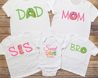 Family matching sweet one donut girl birthday shirts, sweet one birthday, donut grow up, 1st birthday party, first birthday girl outfit