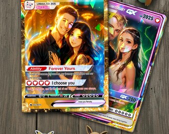 Personalized Anniversary Card, Custom Photo Pokemon Card, Anime Wedding Card, Anniversary Gift, Custom Card for Couple, Valentine's Day Gift