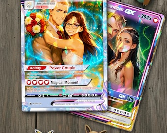 Personalized Anniversary Card, Custom Photo Pokemon Card, Anime Wedding Card, Anniversary Gift, Custom Card for Couple, Valentine's Day Gift