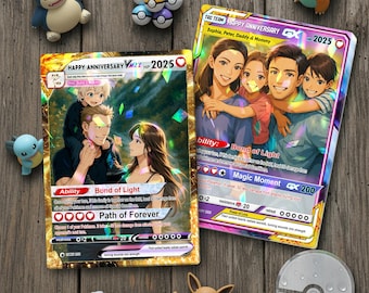 Personalized Anniversary Card, Custom Couples Pokemon Cards, Couple Anniversary Gift, Anime Wedding Gift, Gift for Him or Her, Birthday Gift