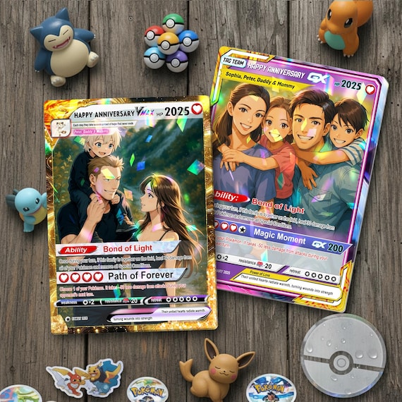 custom anime pokemon cards Personalized Poke Anniversary Cards, Card for Couple Personalized Anniversary Card, Custom Photo
