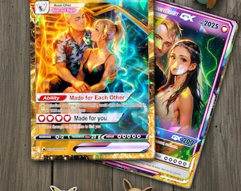 Personalized Anniversary Card, Custom Photo Pokemon Card, Anime Wedding Card, Anniversary Gift, Custom Card for Couple, Valentine's Day Gift